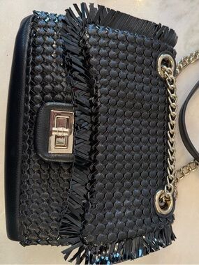 Black Fringe Chain Shoulder Bag - Women